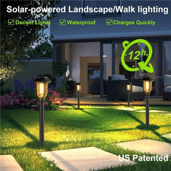 12 Pack Solar Lights Outdoor Waterproof Pathway Yard Garden Driveway Warm White - Picture 5 of 7